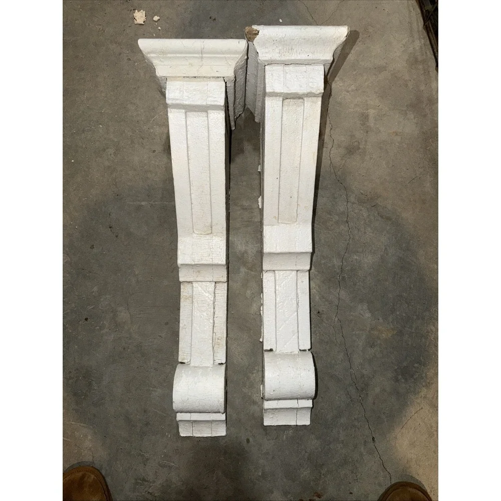 Pair Of 25in antique White wooden‎ corbels Vintage